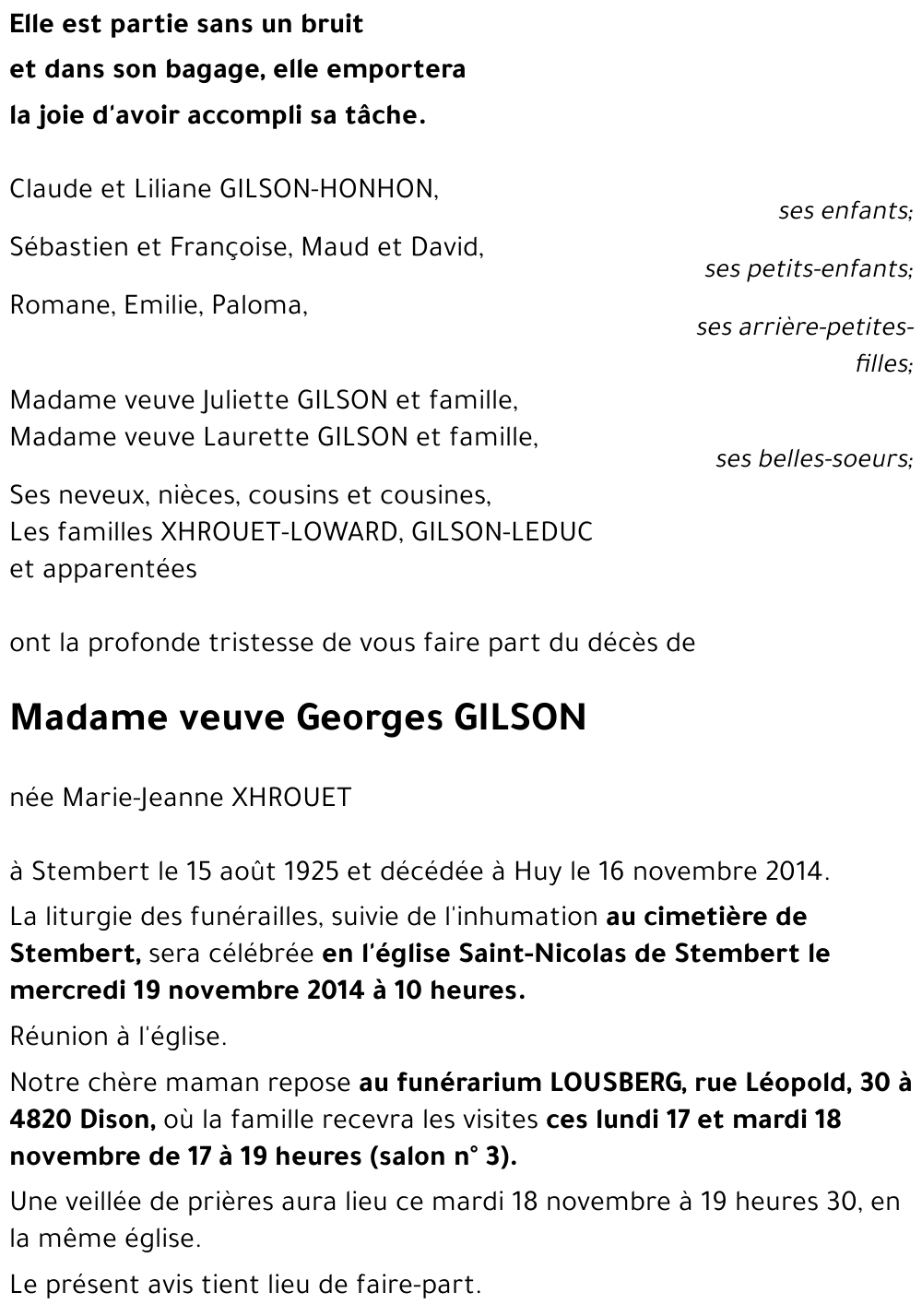 veuve Georges GILSON