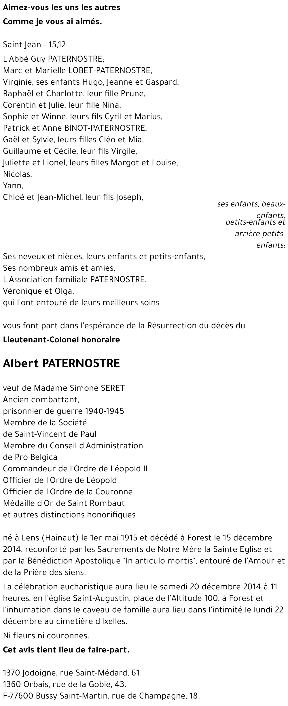 Albert PATERNOSTRE