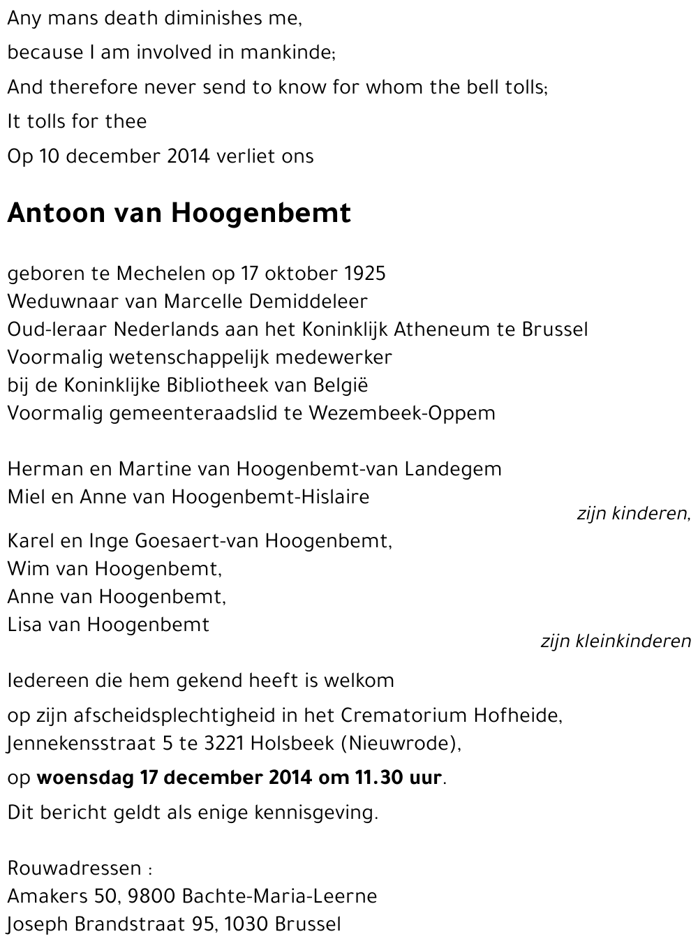Antoon Van Hoogenbemt