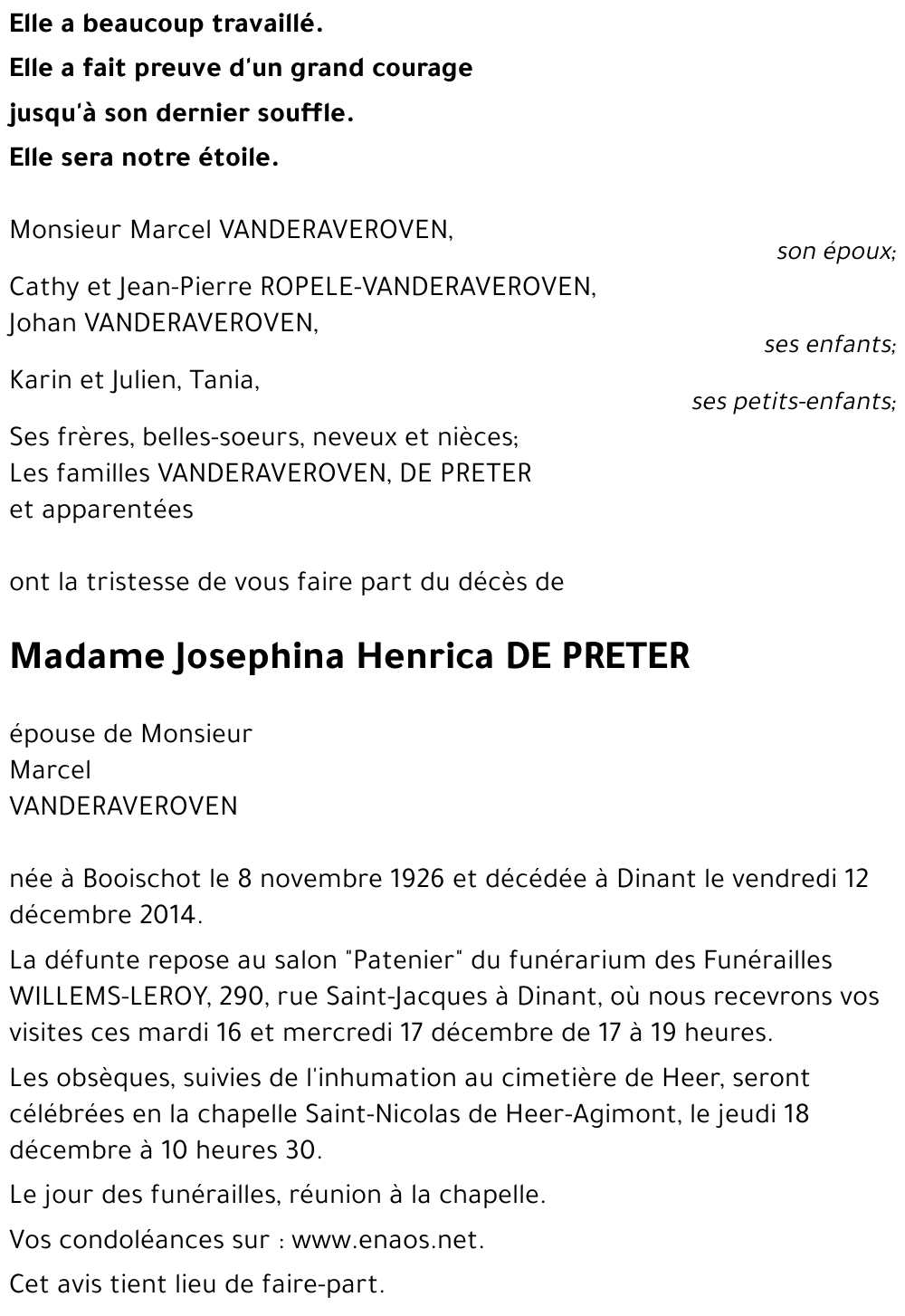 Josephina Henrica DE PRETER