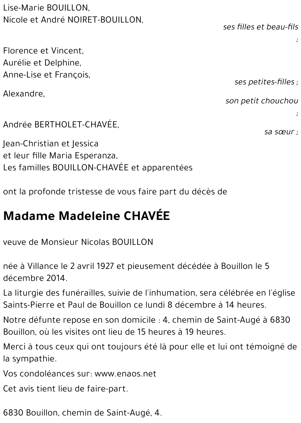 Madeleine CHAVÉE