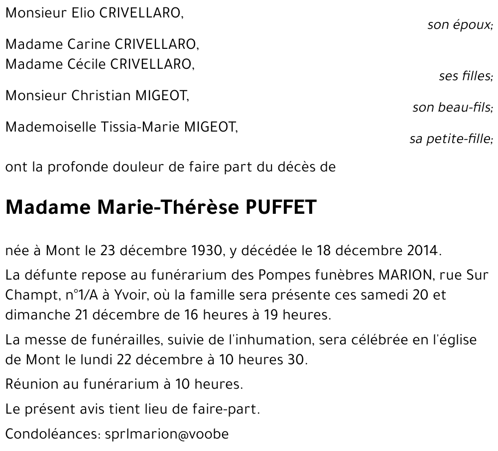 Marie-Thérèse PUFFET