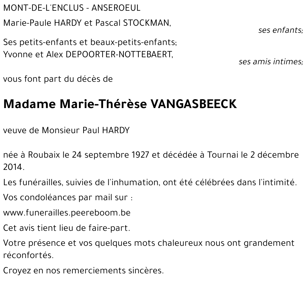 Marie-Thérèse VANGASBEECK