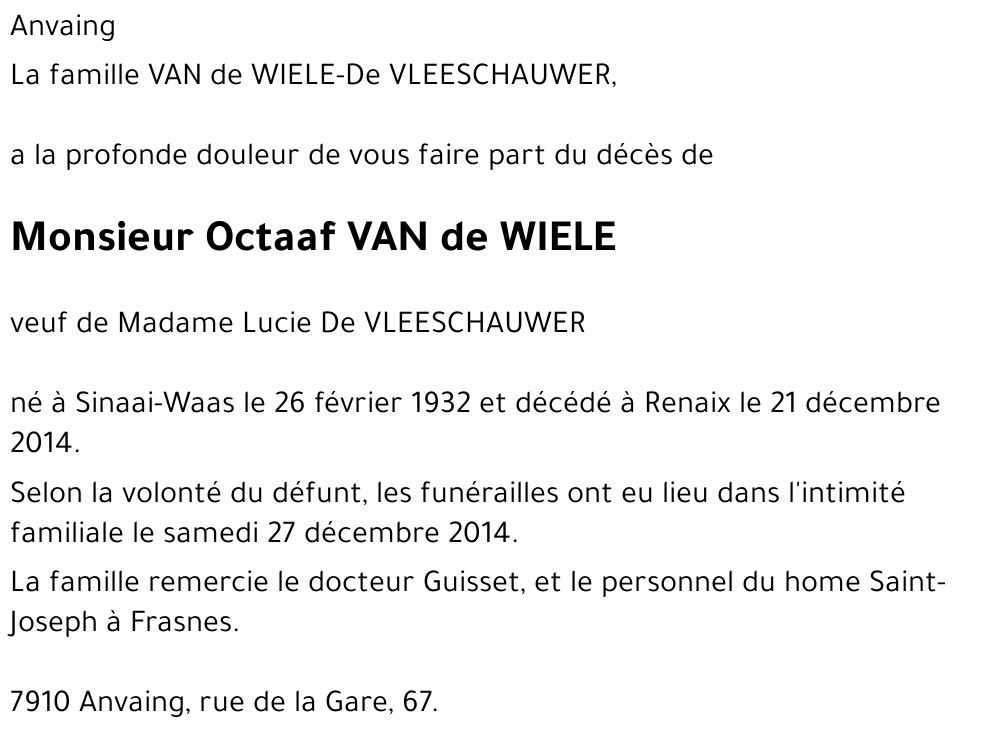 Octaaf VAN de WIELE