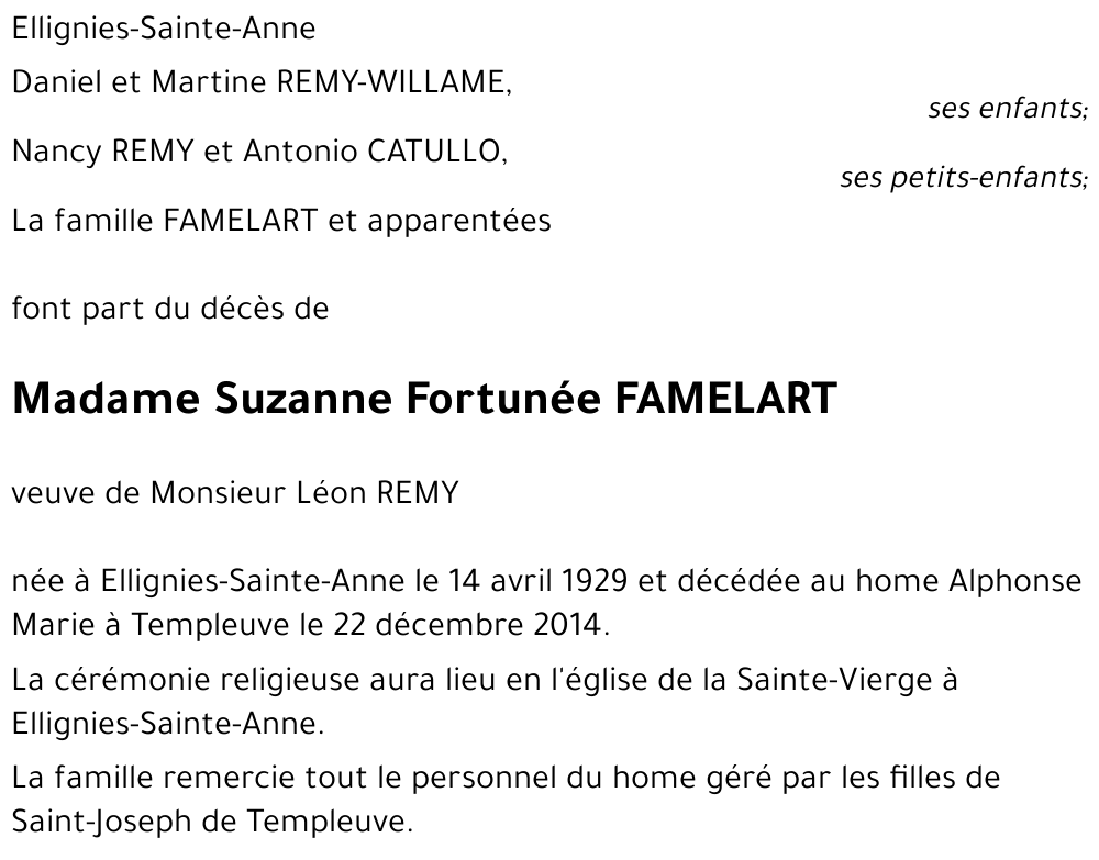 Suzanne Fortunée FAMELART