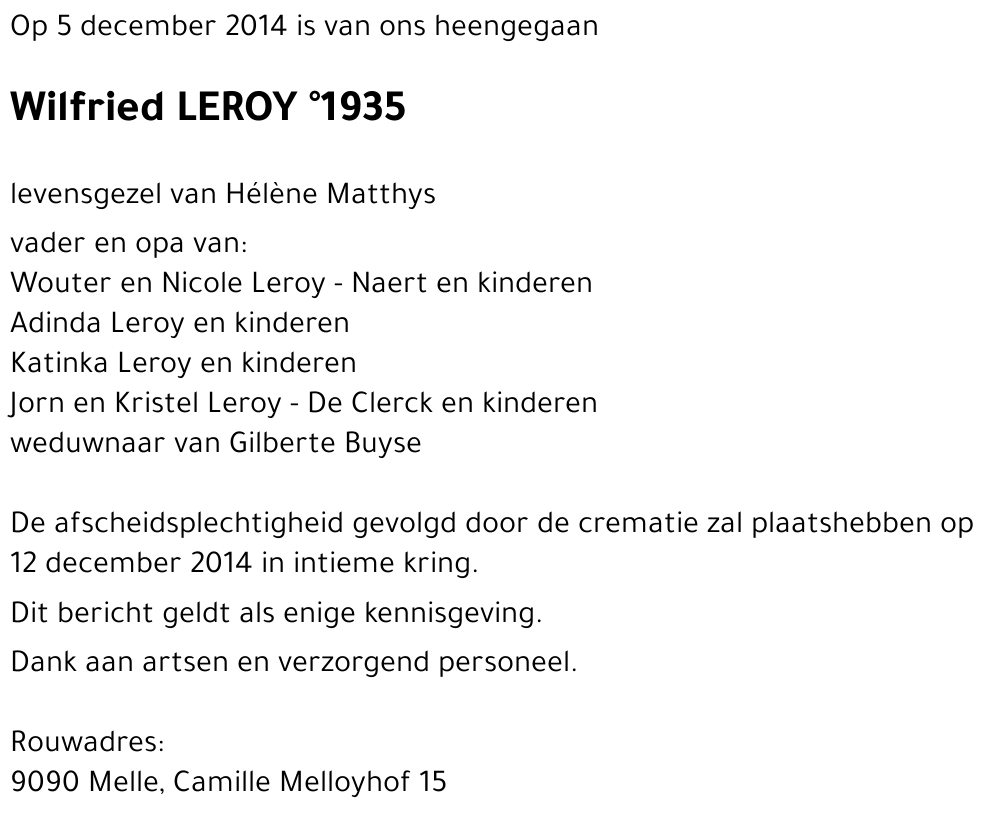 Wilfried LEROY  °1935