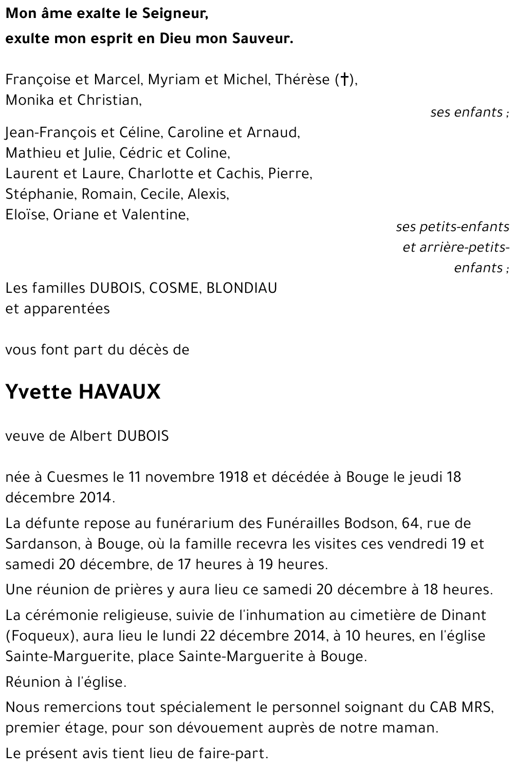 Yvette HAVAUX