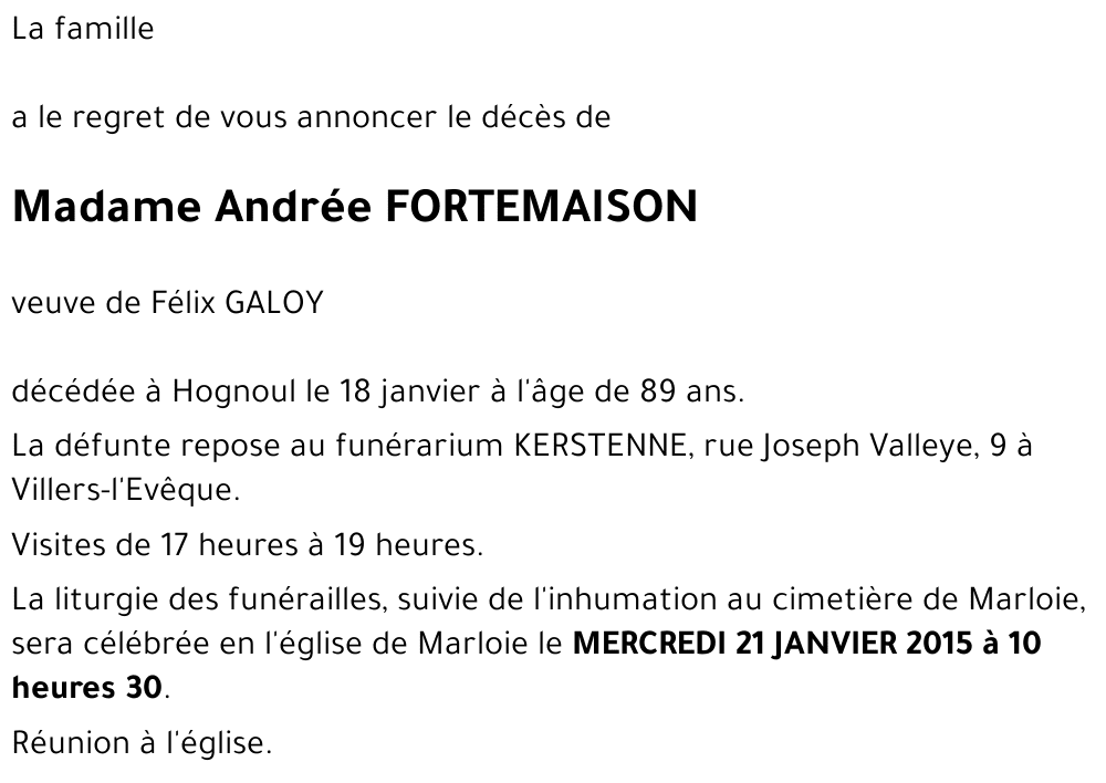 Andrée FORTEMAISON - (+)GALOY