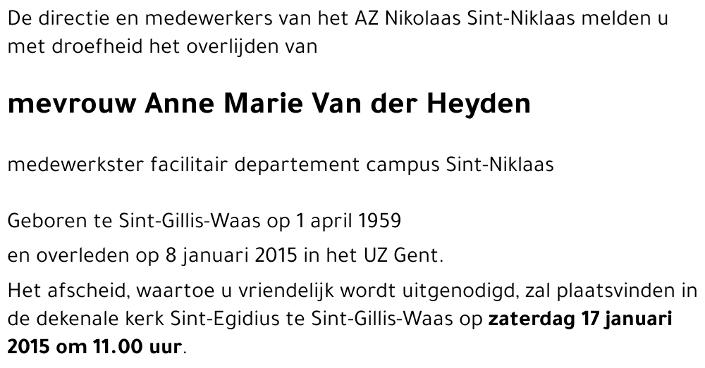 Anne Marie Van der Heyden
