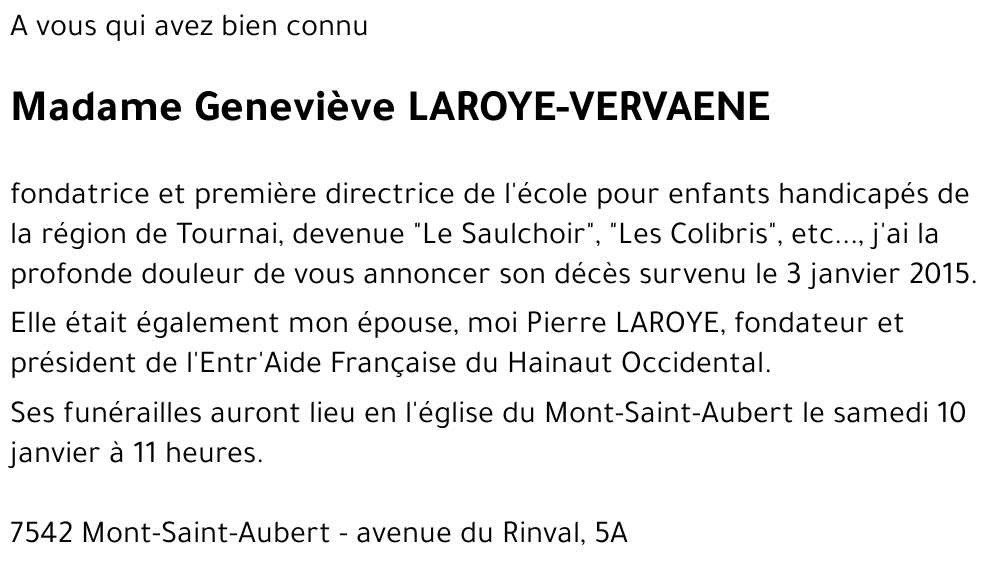 Geneviève LAROYE-VERVAENE