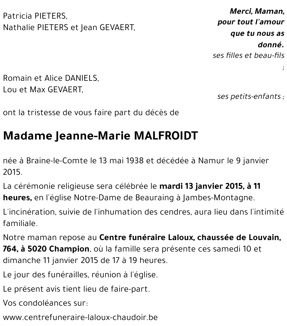 Jeanne-Marie MALFROIDT