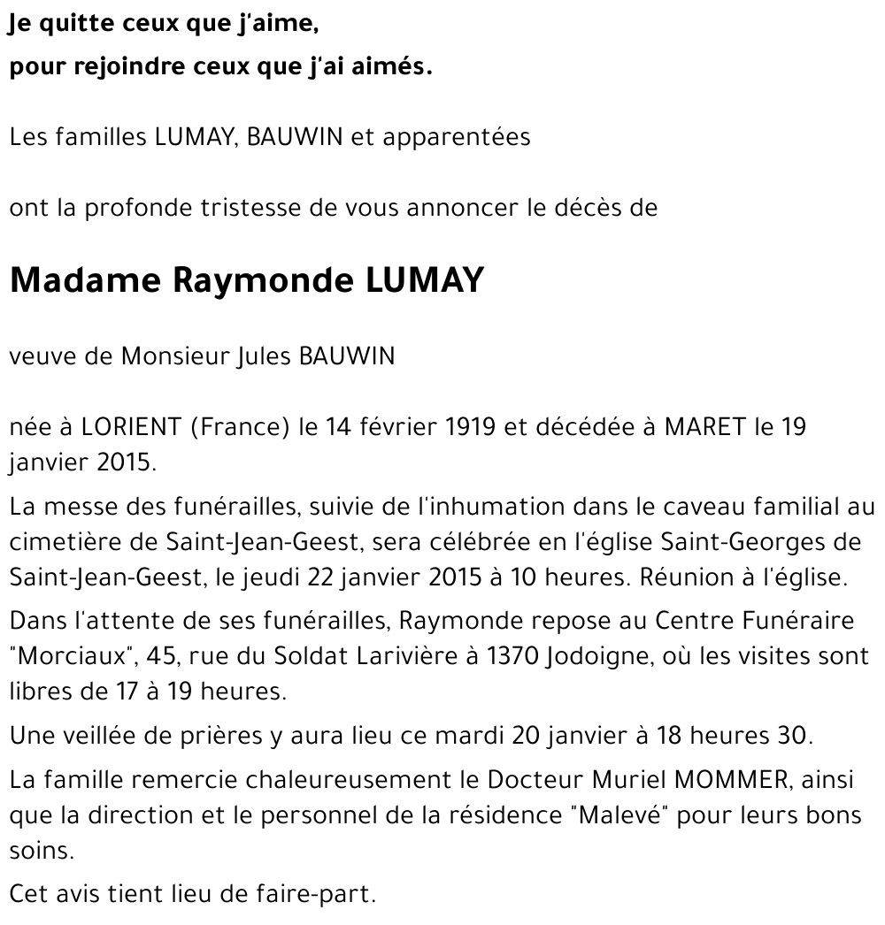 LUMAY Raymonde