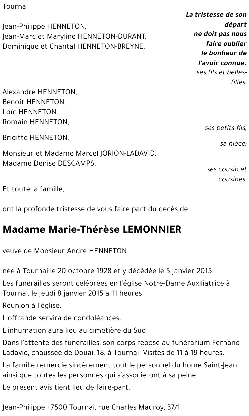 Marie-Thérèse LEMONNIER