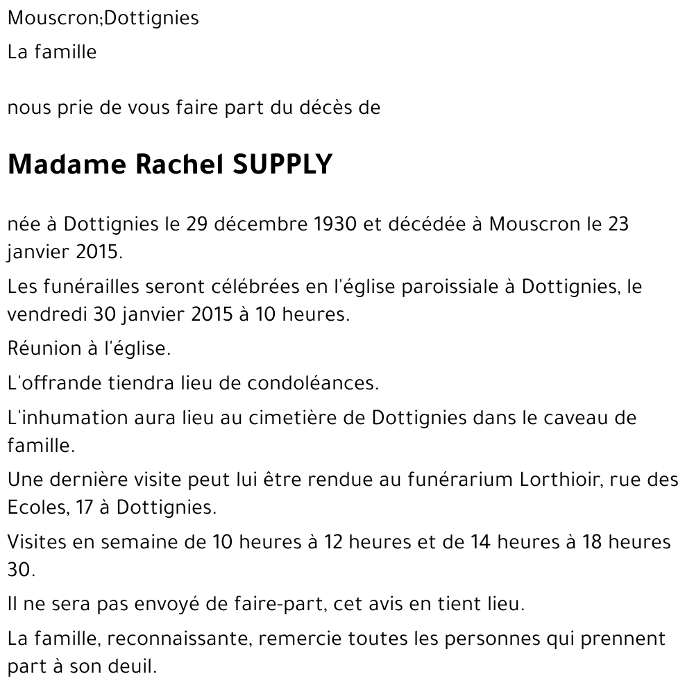 Rachel SUPPLY