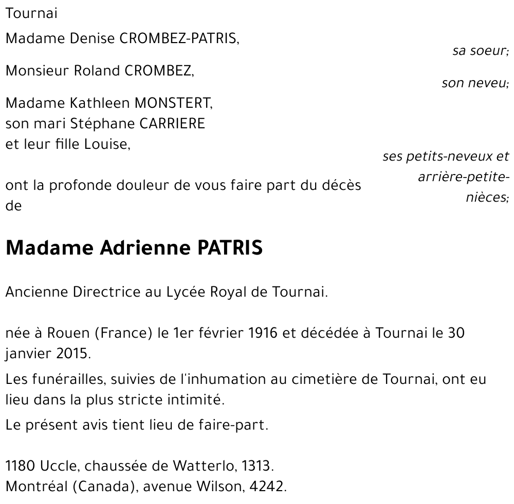 Adrienne PATRIS