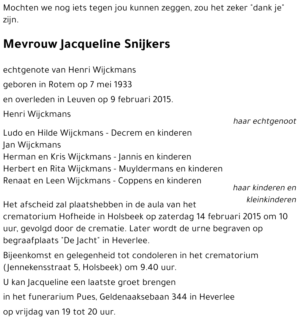 Jacqueline SNIJKERS