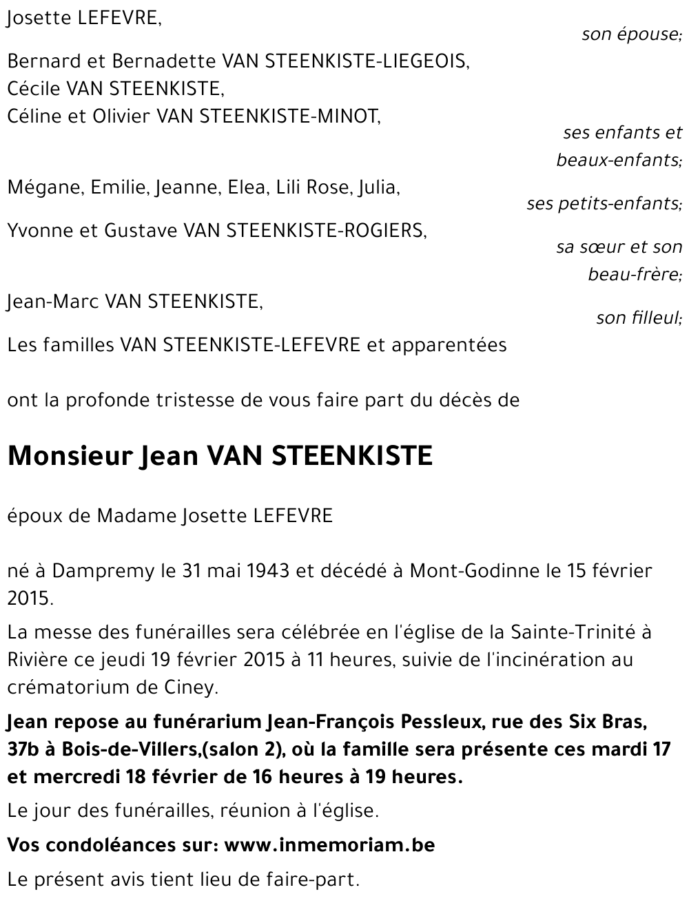 Jean VAN STEENKISTE