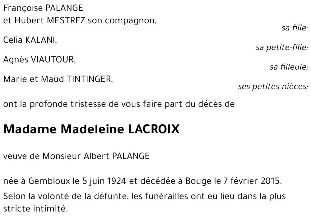 Madeleine LACROIX