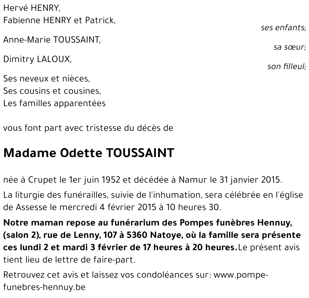 Odette TOUSSAINT