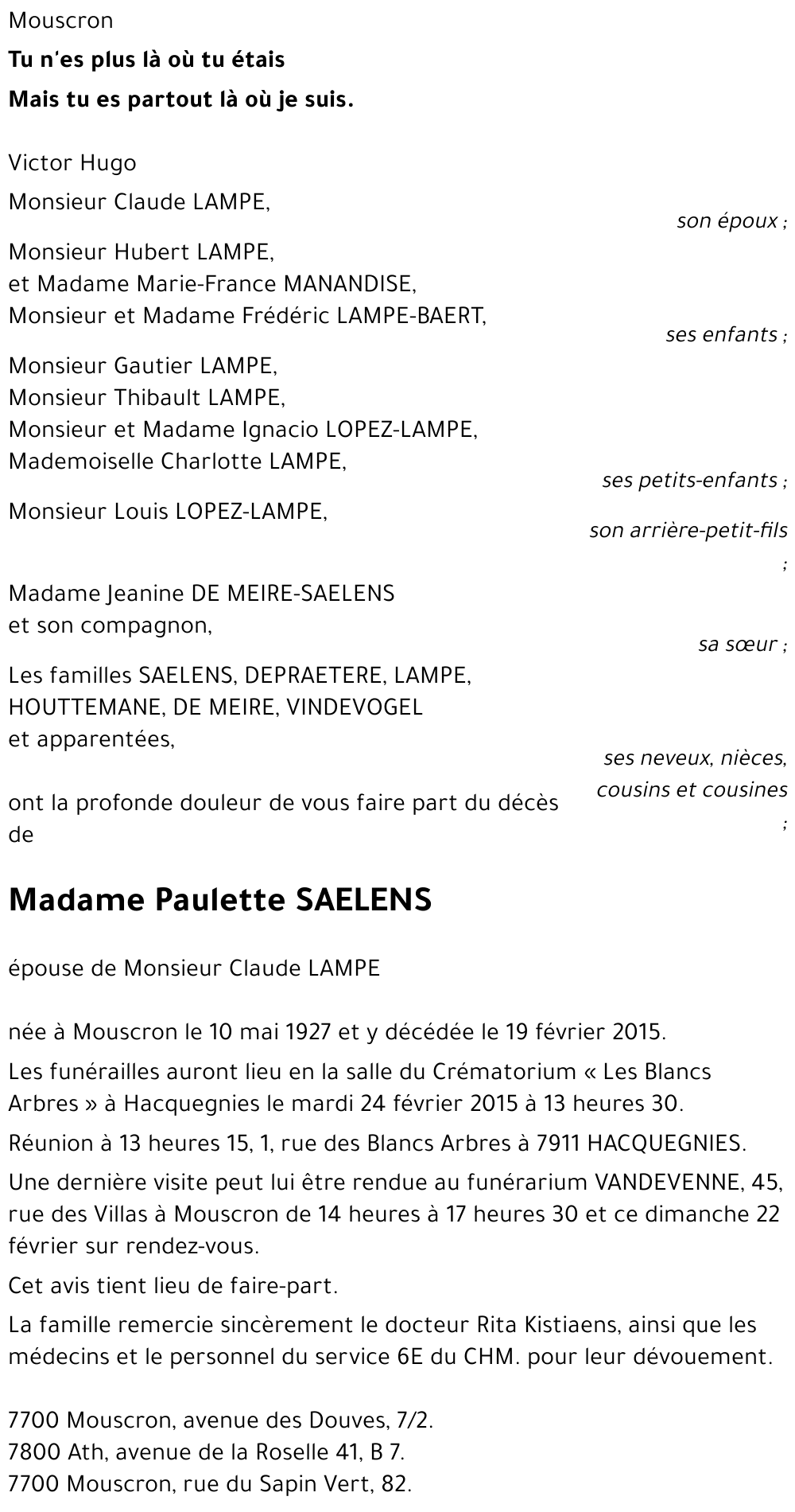 Paulette SAELENS