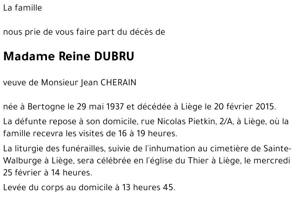 Reine DUBRU