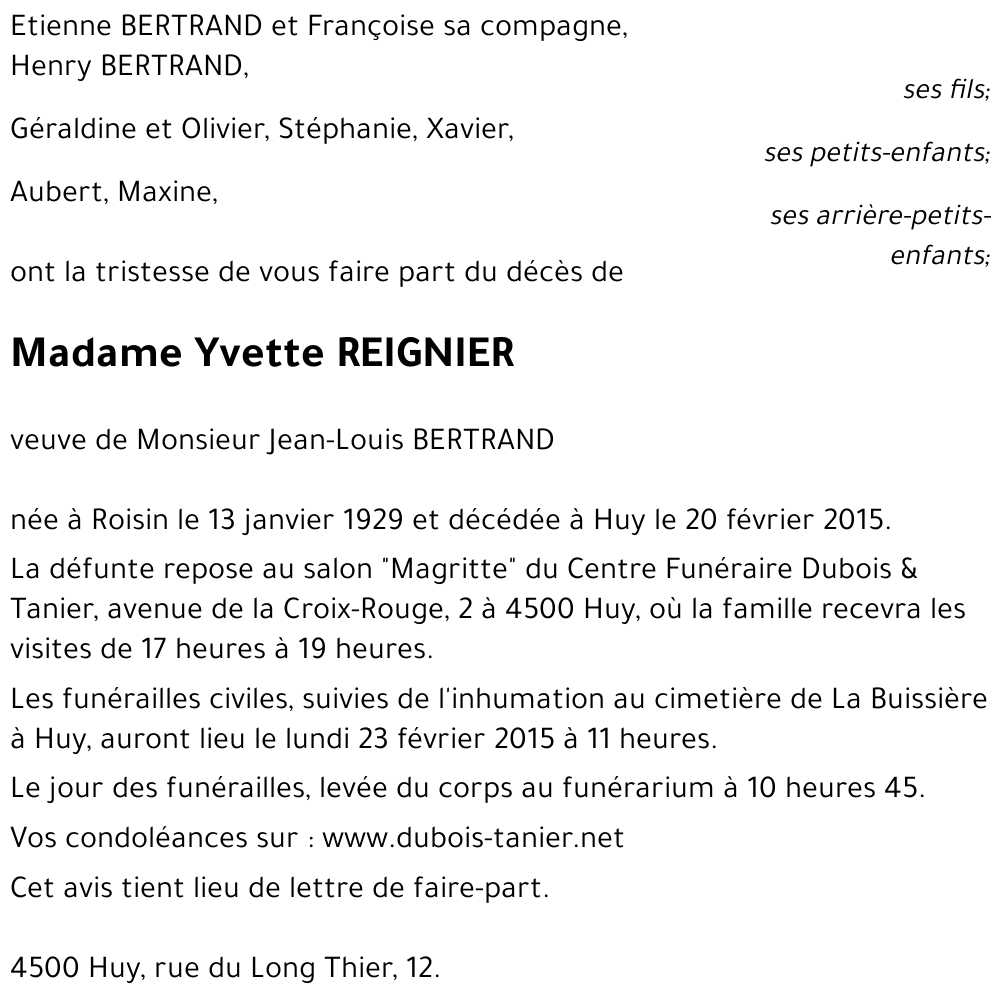Yvette REIGNIER
