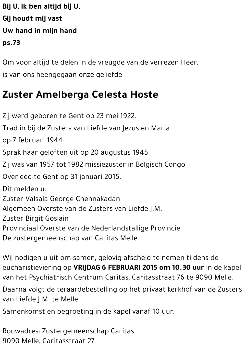 Zuster Amelberga Celesta Hoste