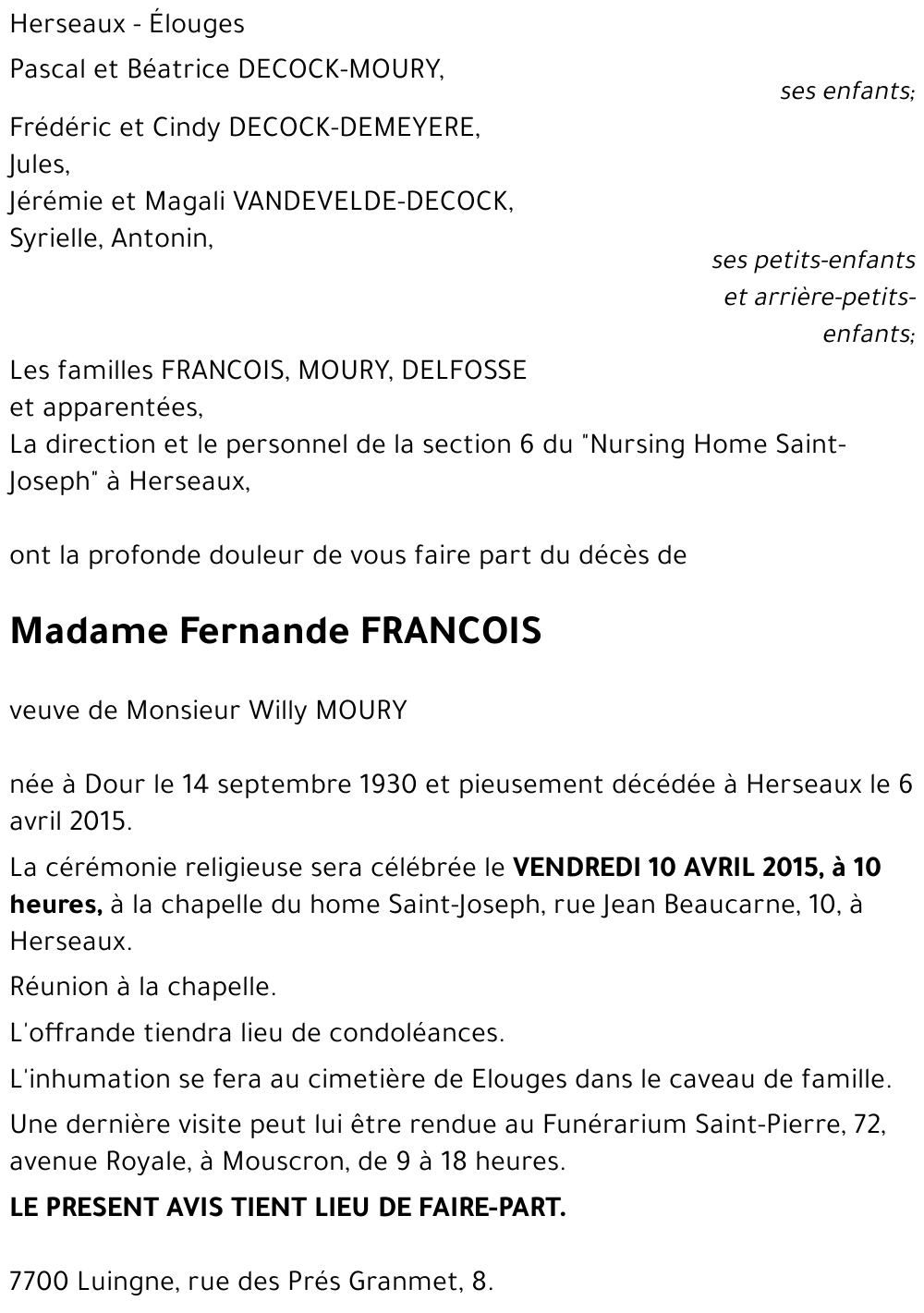 Fernande FRANCOIS