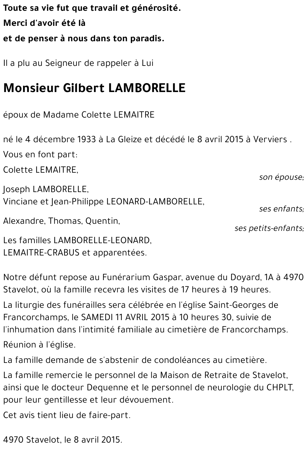 Gilbert LAMBORELLE