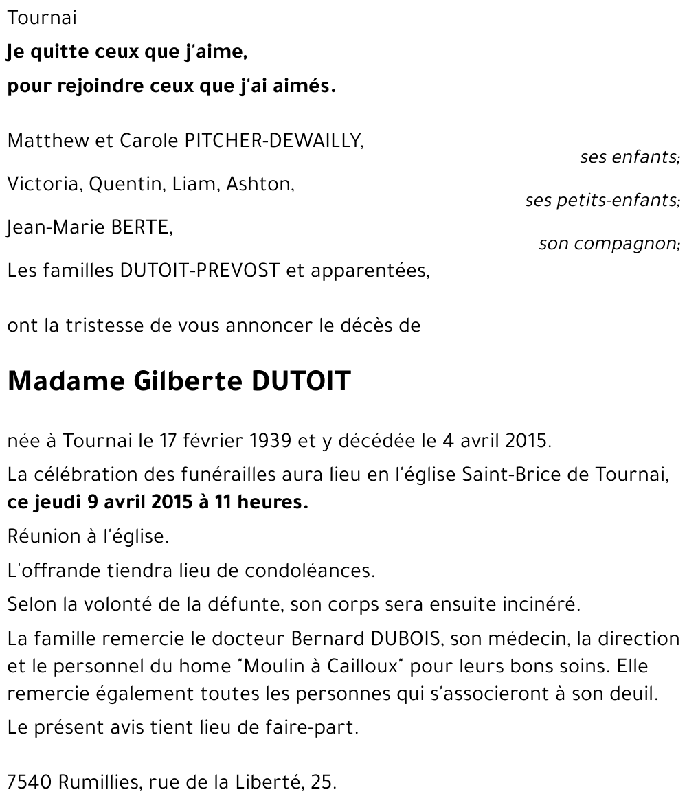 Gilberte DUTOIT