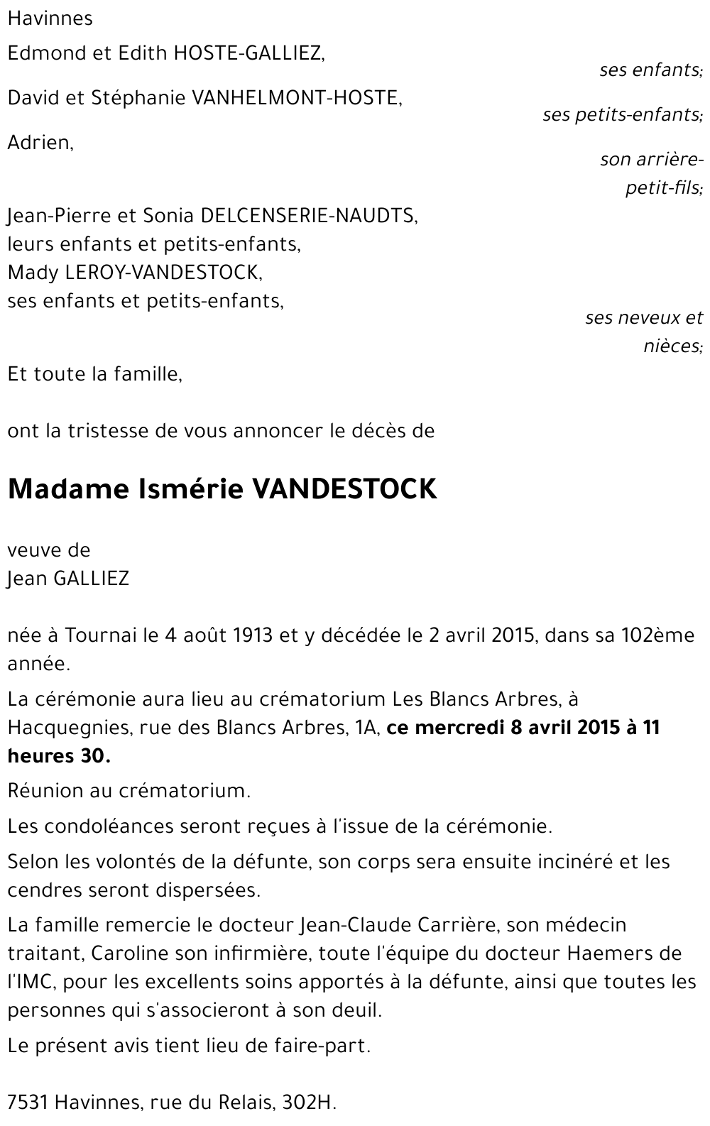 Ismérie VANDESTOCK