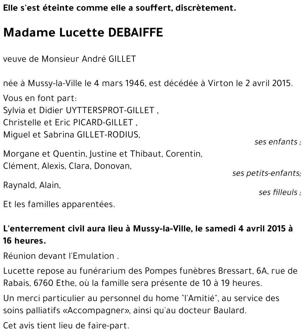 Lucette DEBAIFFE 