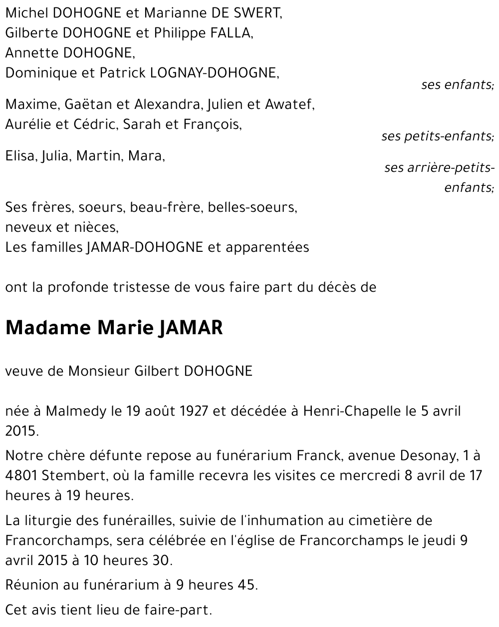 Marie JAMAR