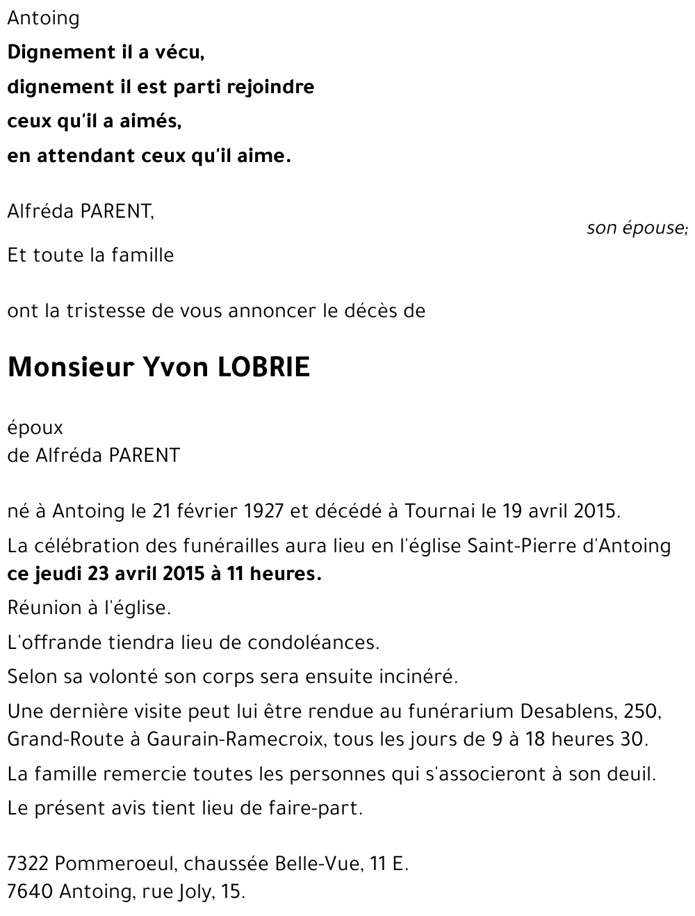 Yvon LOBRIE