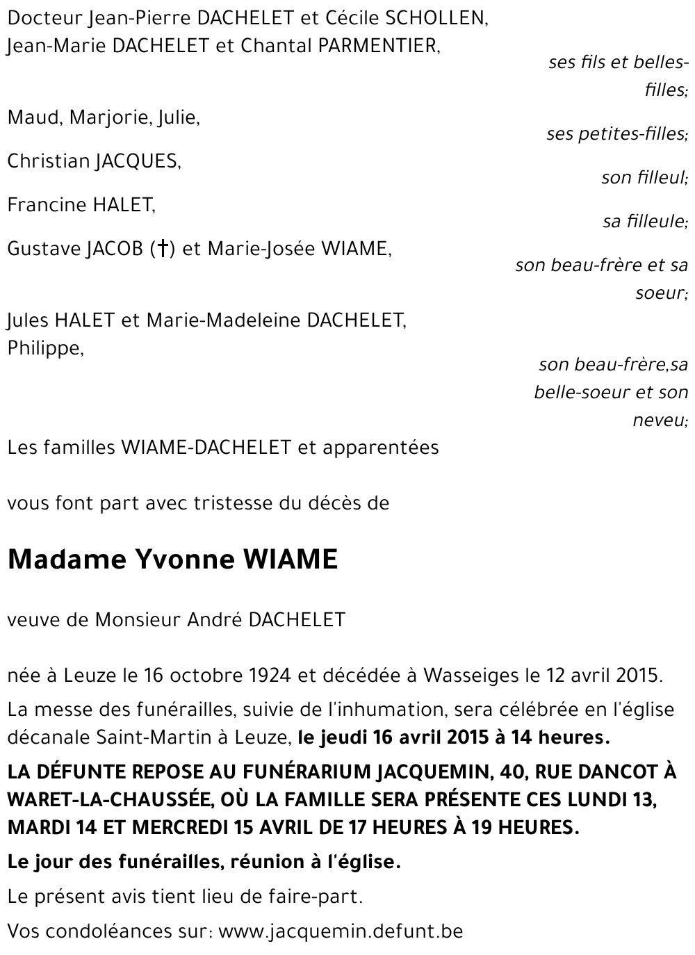 Yvonne WIAME