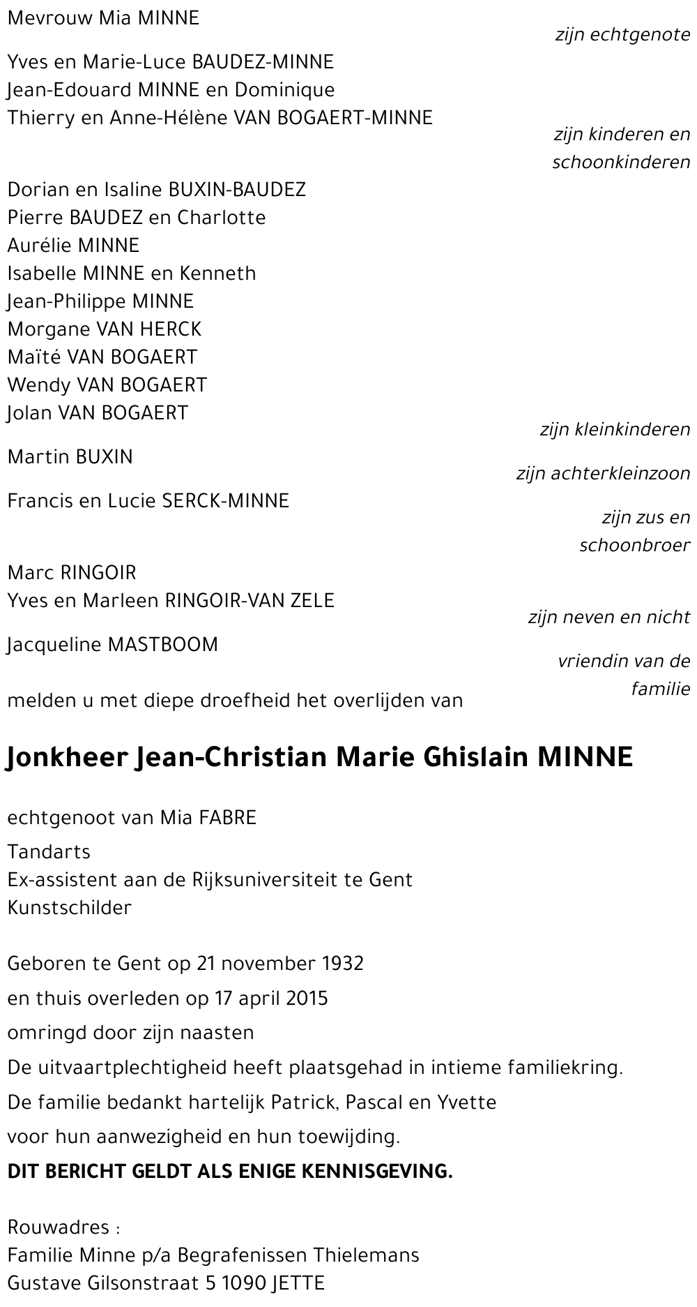 Jean-Christian Marie Ghislain MINNE