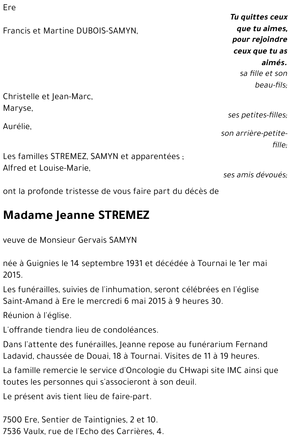 Jeanne STREMEZ