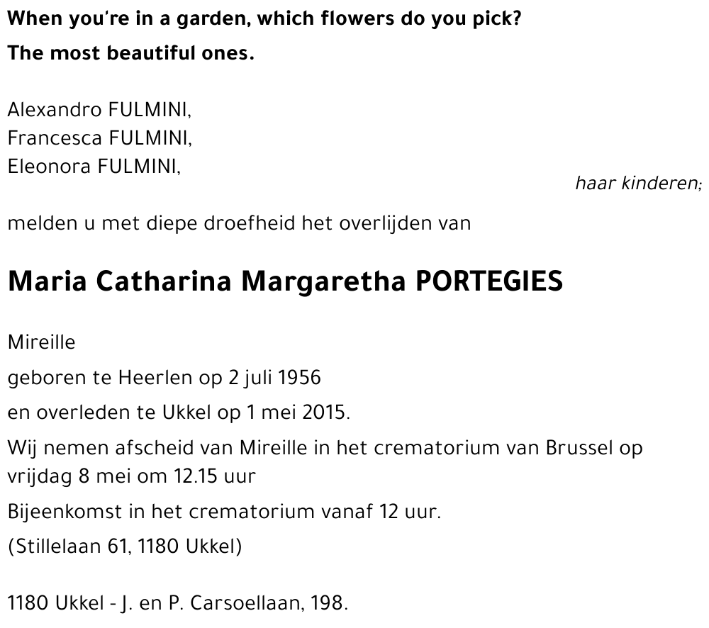 Maria Catharina Margaretha PORTEGIES Mireille