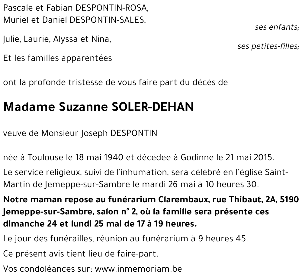 Suzanne SOLER - DEHAN