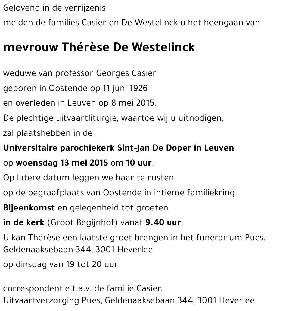 Thérèse De Westelinck