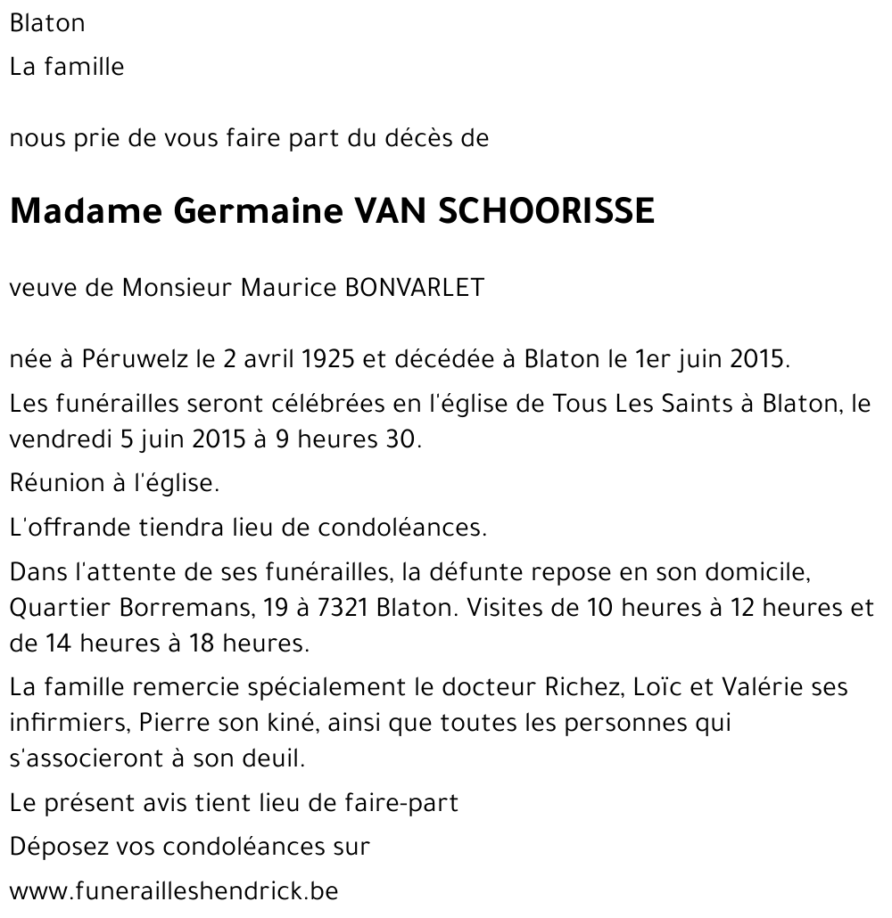 Germaine VAN SCHOORISSE