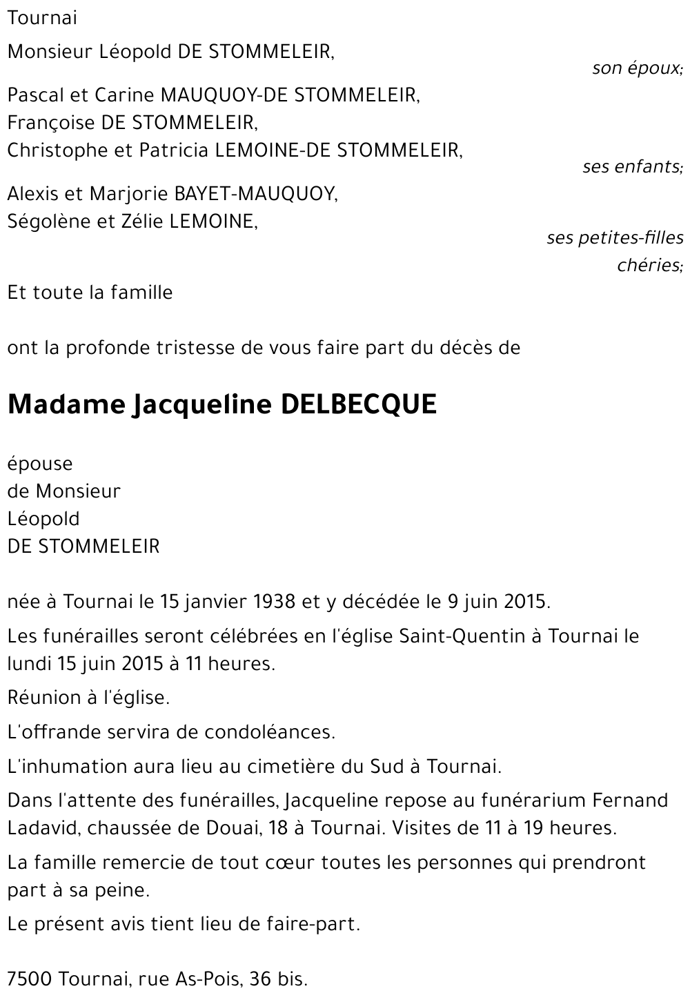 Jacqueline DELBECQUE