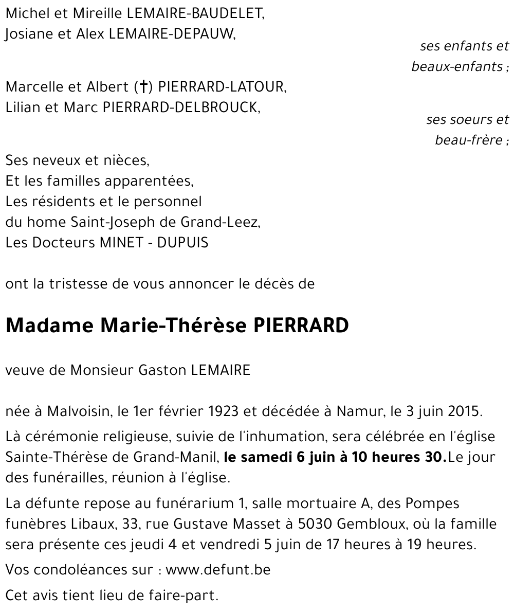 Marie-Thérèse PIERRARD