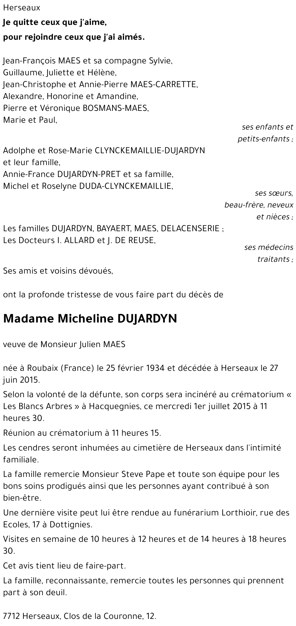 Micheline DUJARDYN