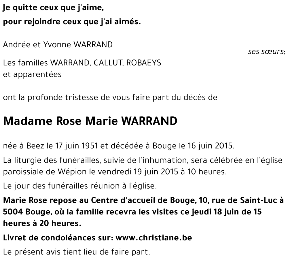 Rose Marie WARRAND