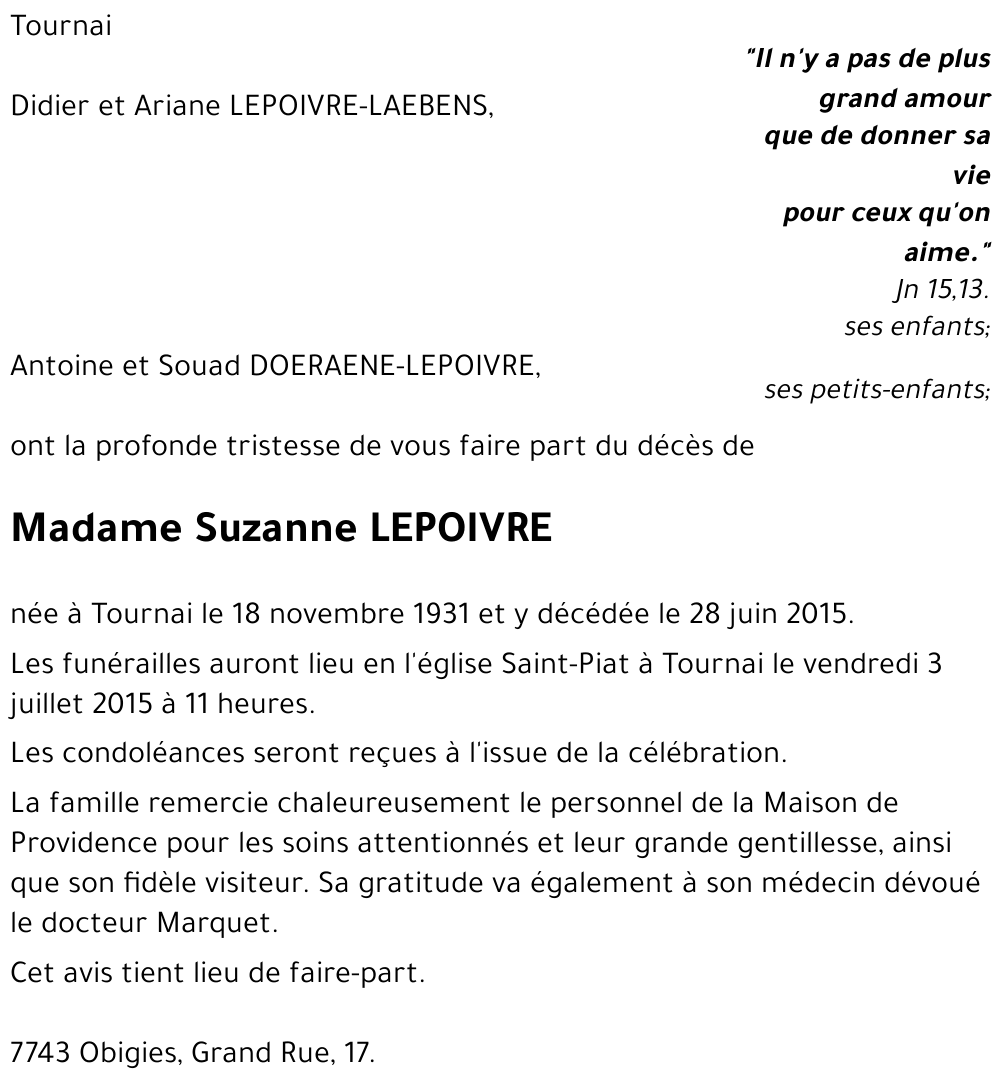 Suzanne LEPOIVRE