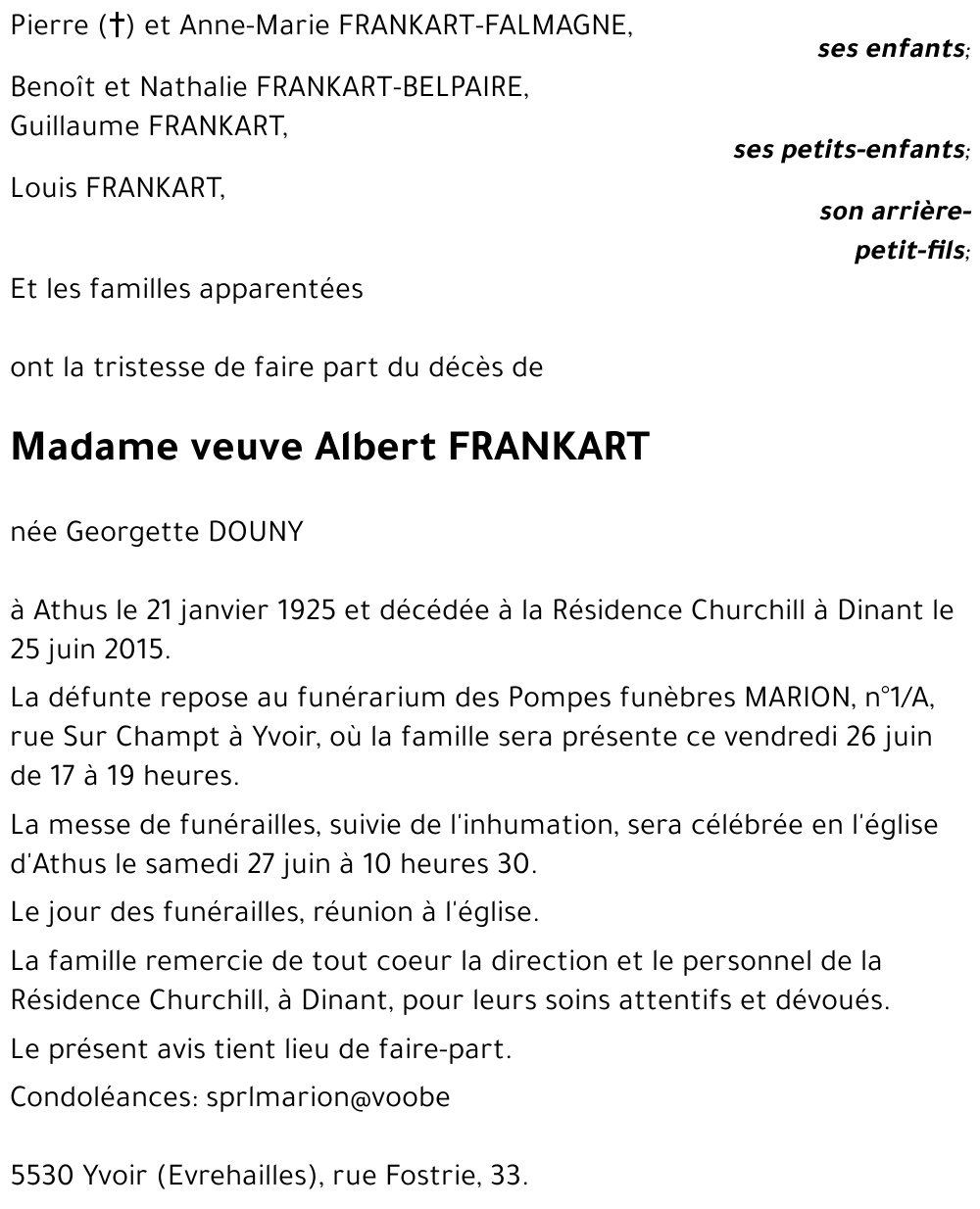 veuve Albert FRANKART