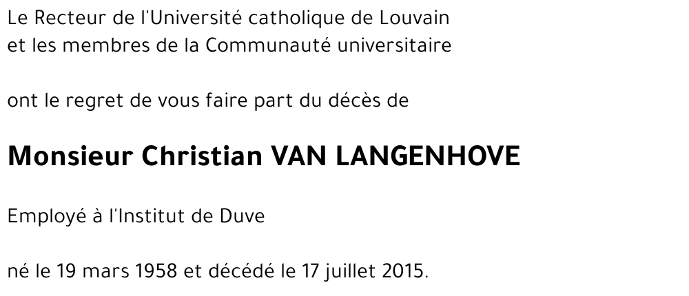 Christian VAN LANGENHOVE