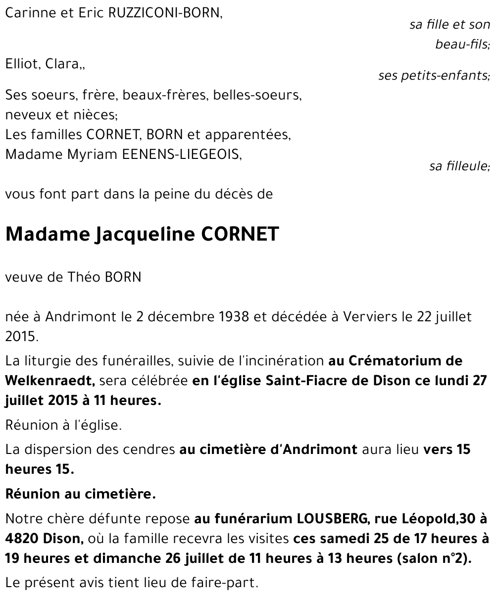 Jacqueline CORNET