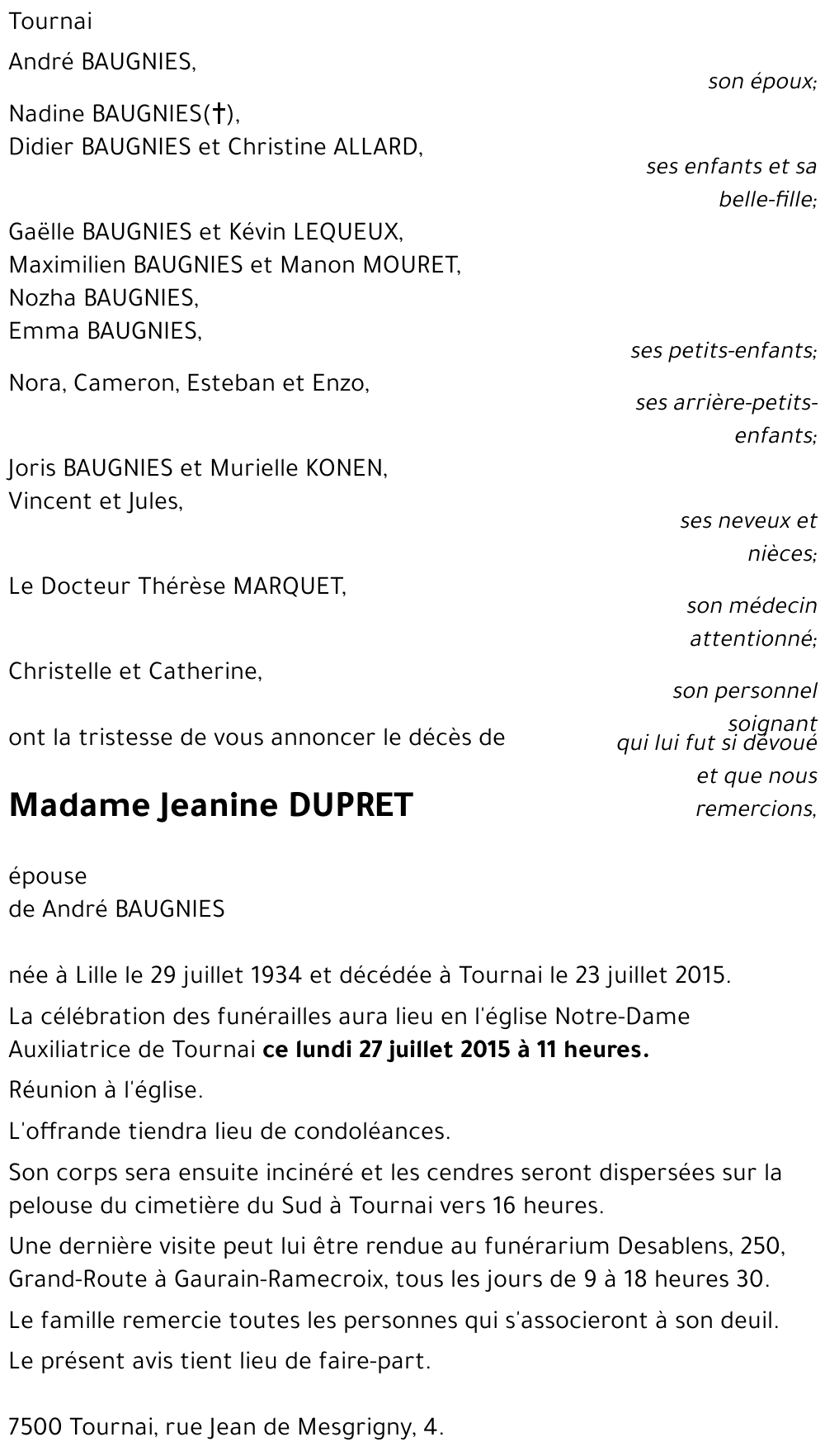 Jeanine DUPRET